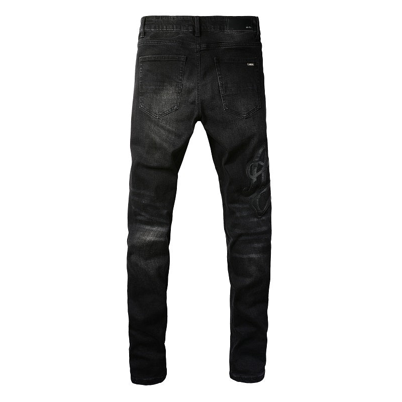 European and American Street Tide Embroidery Splicing Jeans High Street Trendy Men Stretch Slim Jeans #1312