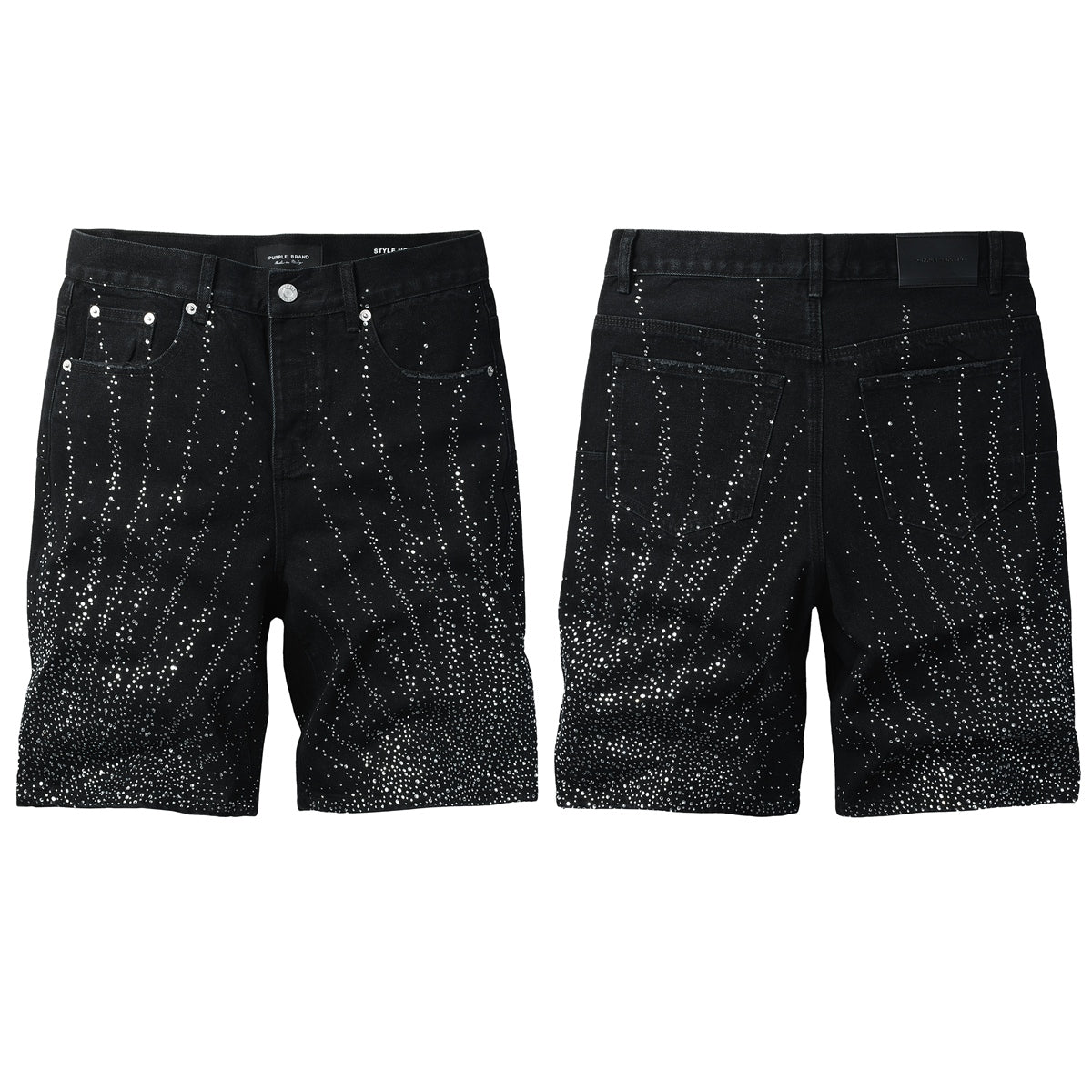 Mens Washed Black Rhinestone Jean Shorts Stretch Denim Street Style 5115