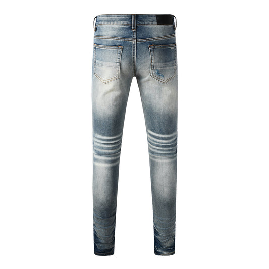 Men's Distressed Skinny Fit Blue Gradient Jeans with Knee Rips 8926