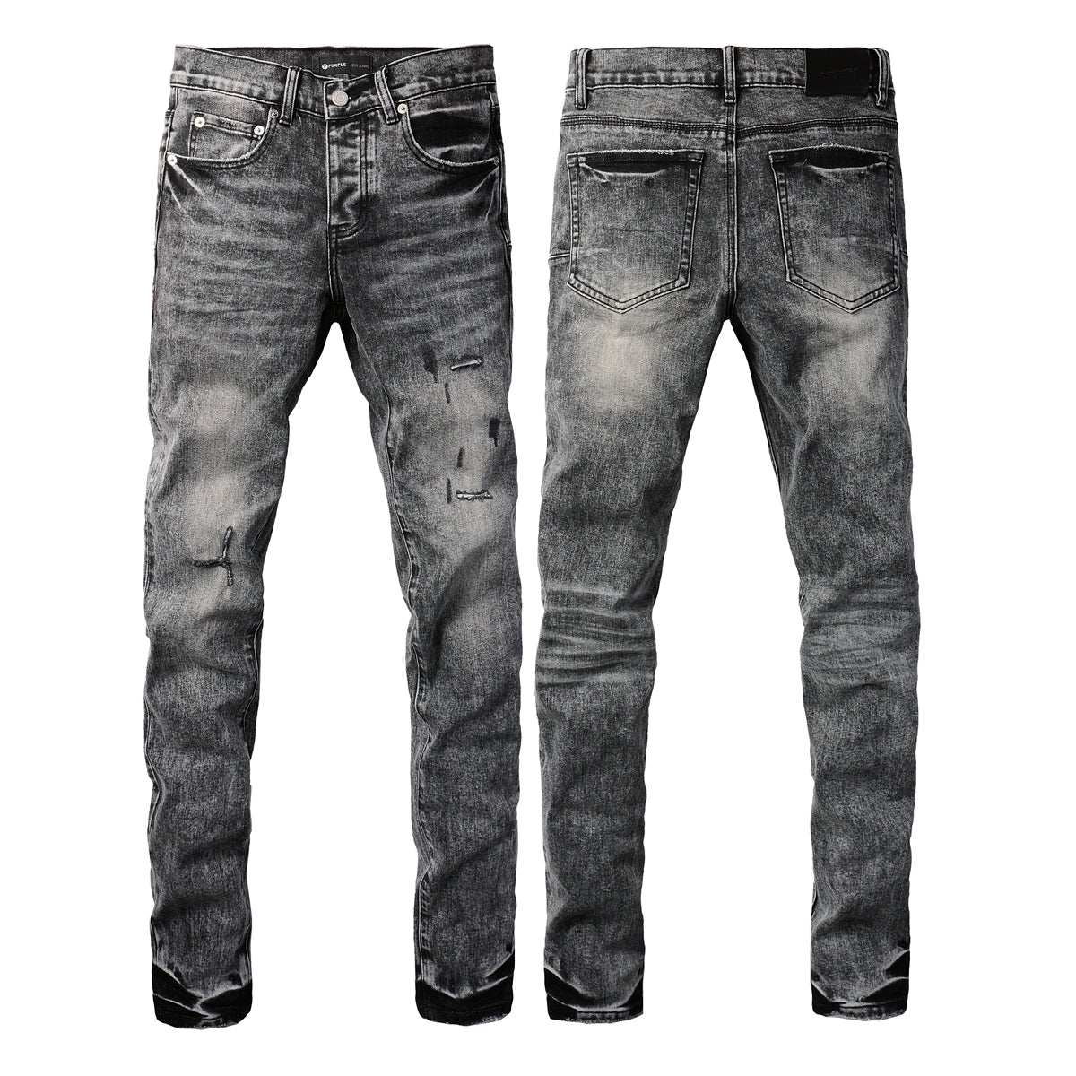 Men Distressed Grey Washed Skinny Jeans Ripped Scratch Style 9105