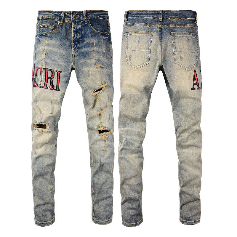 Jeans Fashion Alphabetique Tendance Jeans Haute Artisanat Élastique Slim High Street