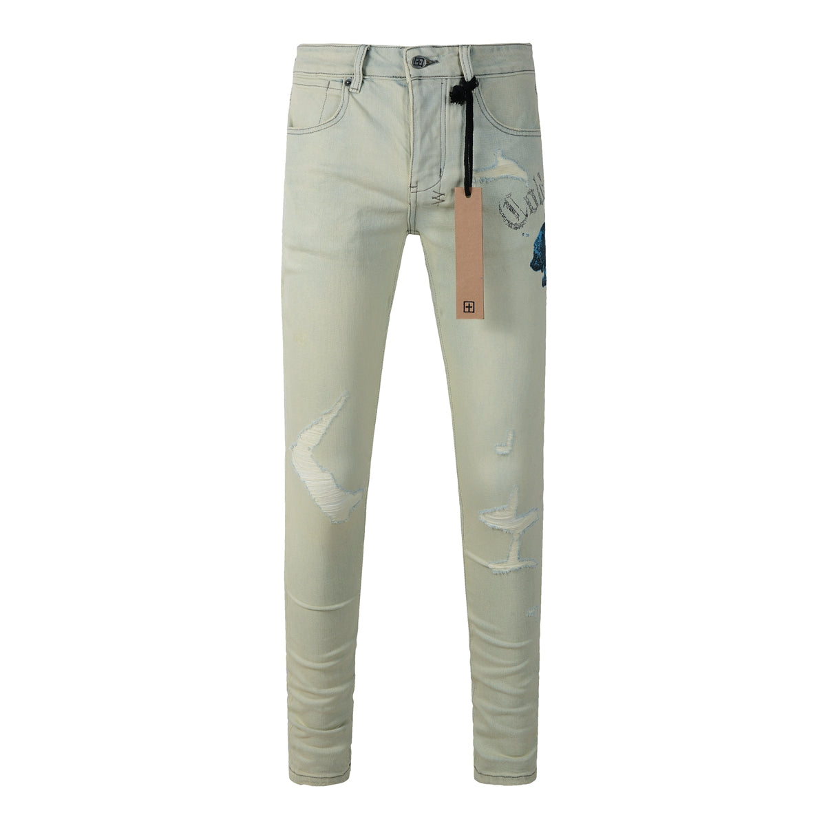 Jean Skinny Taille Haute Délavé Vintage avec Détails Usés 3012
