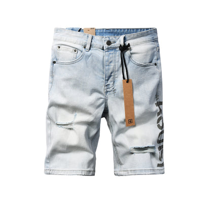 Men’s Light Blue Ripped Denim Shorts – Urban Streetwear Slim Jean Shorts 2012