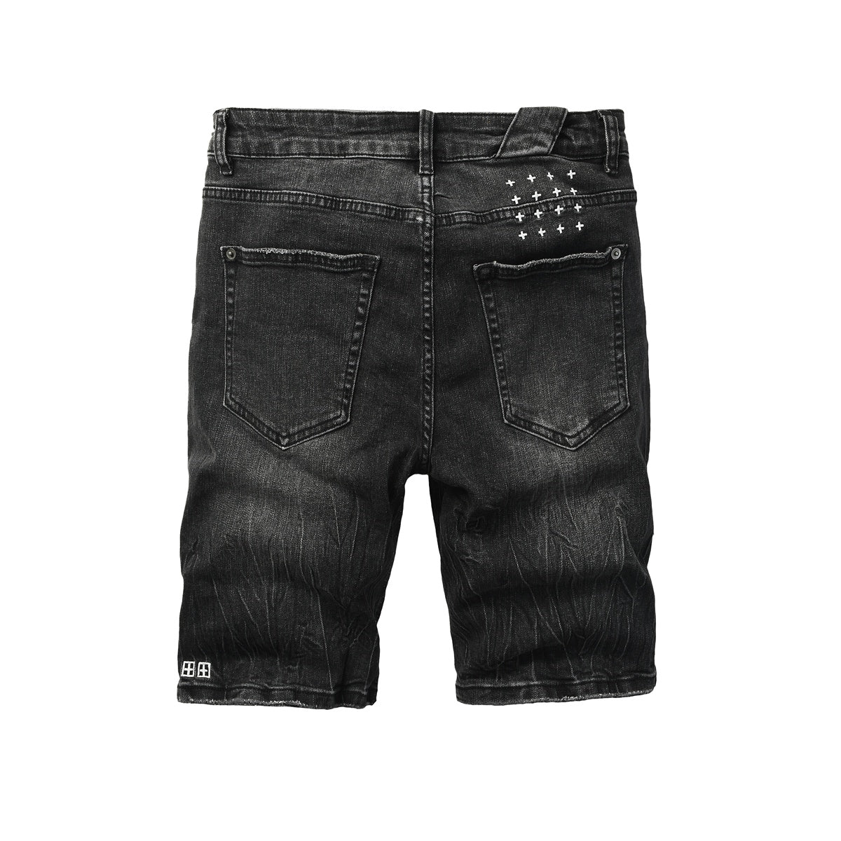 Mens Black Distressed Denim Shorts with Graphic Print Casual Streetwear Summer Jean Shorts 2013