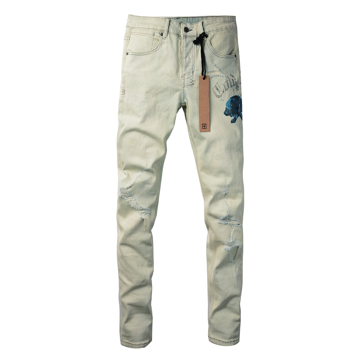 Jean Skinny Taille Haute Délavé Vintage avec Détails Usés 3012