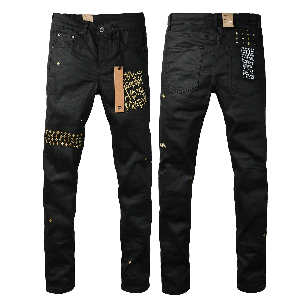 Edgy Streetwear Men’s Black Ripped Jeans with Graphic Back Print and Natural Fade Effect for Everyday Looks 3045