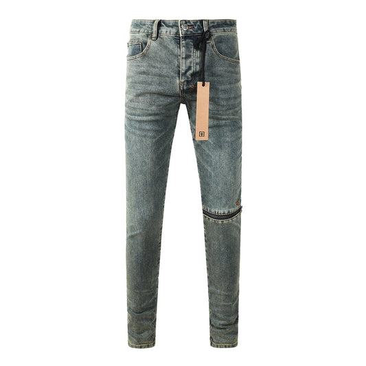 Men's Light Blue Denim Jeans Slim Fit Stretch Washed Casual Street Style Fashion Long Pants 3058