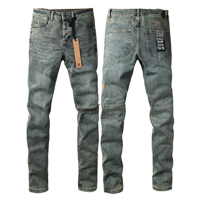 Men's Light Blue Denim Jeans Slim Fit Stretch Washed Casual Street Style Fashion Long Pants 3058