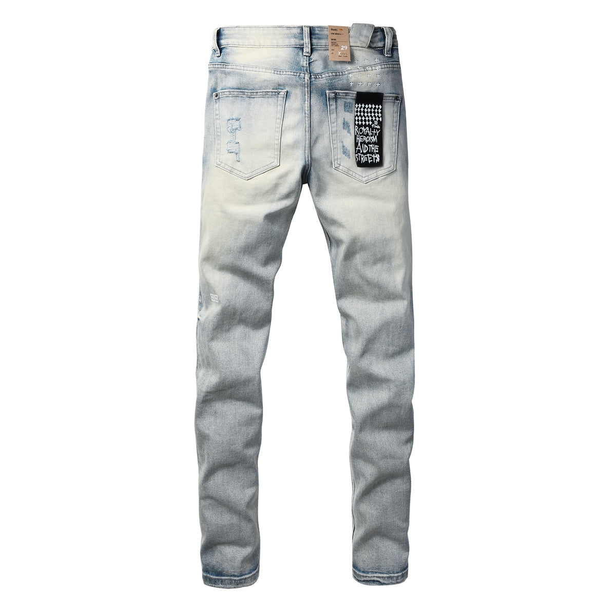 Light Blue Acid Wash Distressed Graffiti Print Slim Fit Jeans 3063