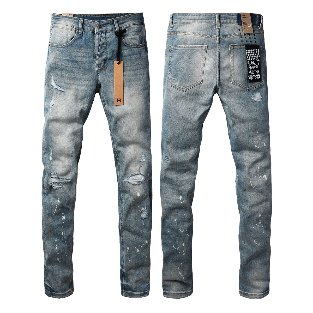 Blue Vintage Wash Cross Stitch Detail Slim Fit Denim Jeans 3064