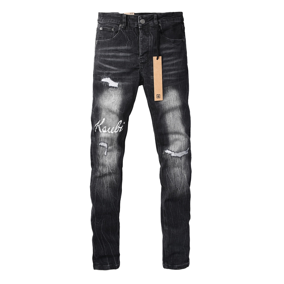Men's Black Distressed Skinny Jeans Vintage Washed Denim Pants Ripped Slim Fit Streetwear Casual Fashion Trousers 3065