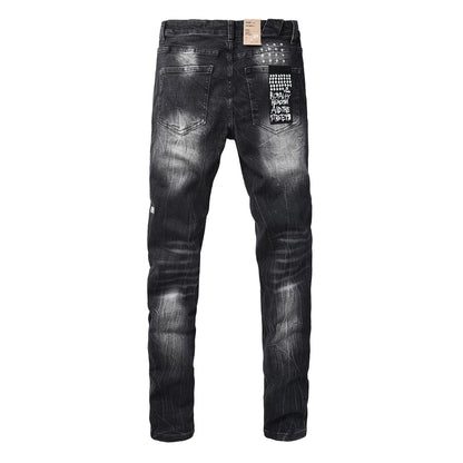 Men's Black Distressed Skinny Jeans Vintage Washed Denim Pants Ripped Slim Fit Streetwear Casual Fashion Trousers 3065