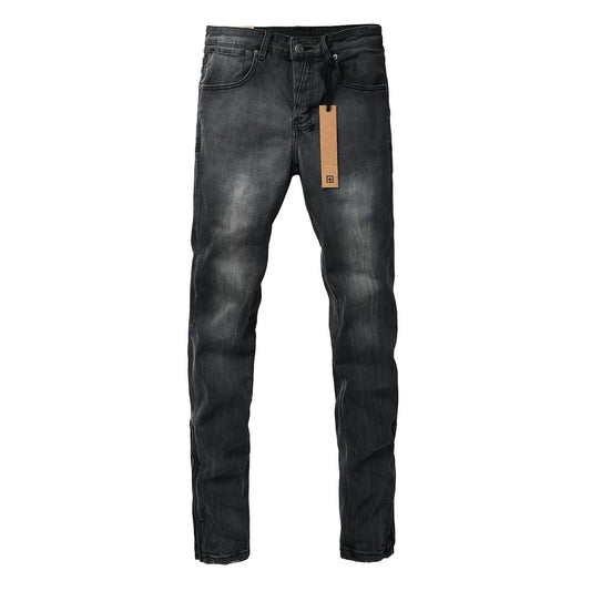 Washed Black Faded Slim Fit Denim Jeans with Back Graphic 3068