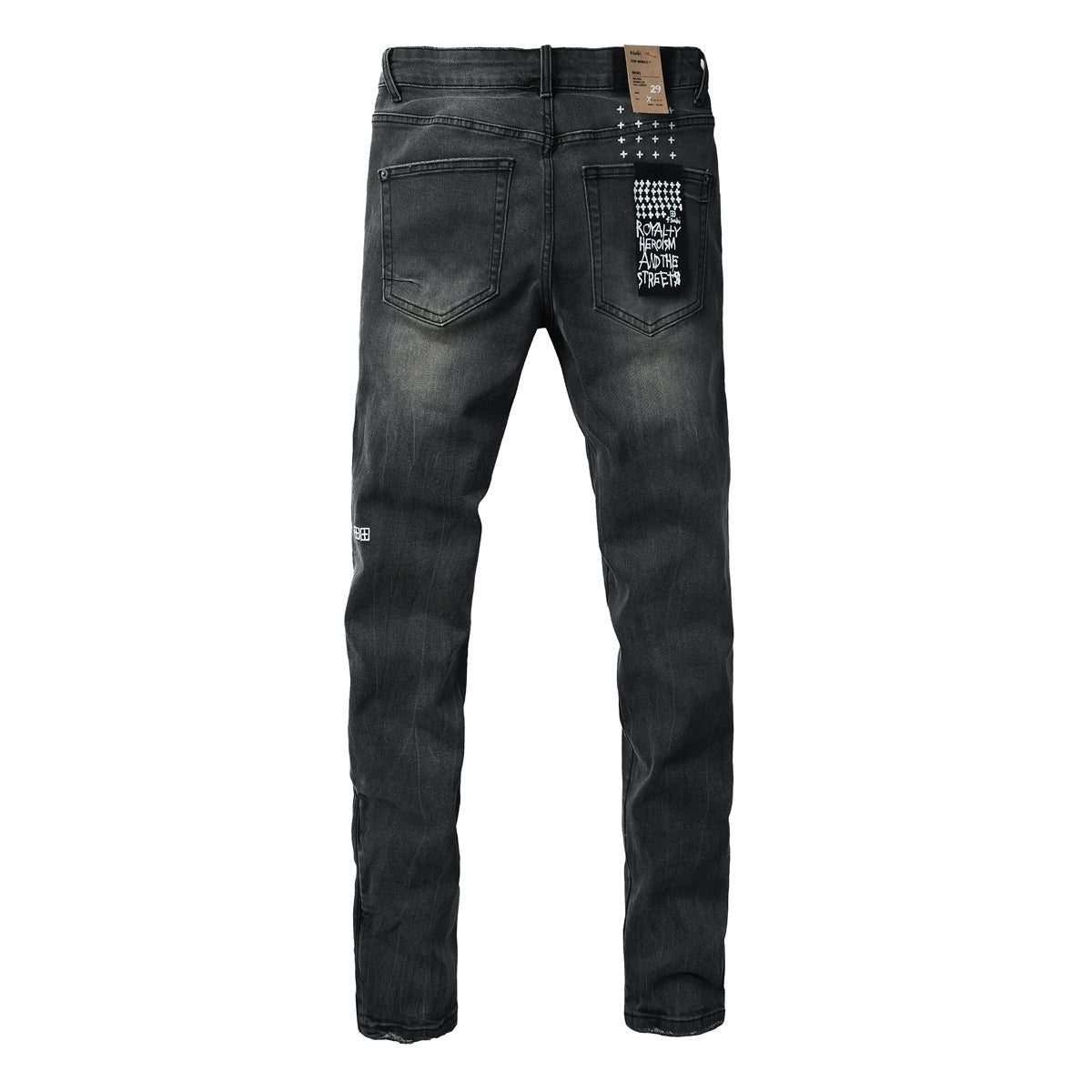 Washed Black Faded Slim Fit Denim Jeans with Back Graphic 3068