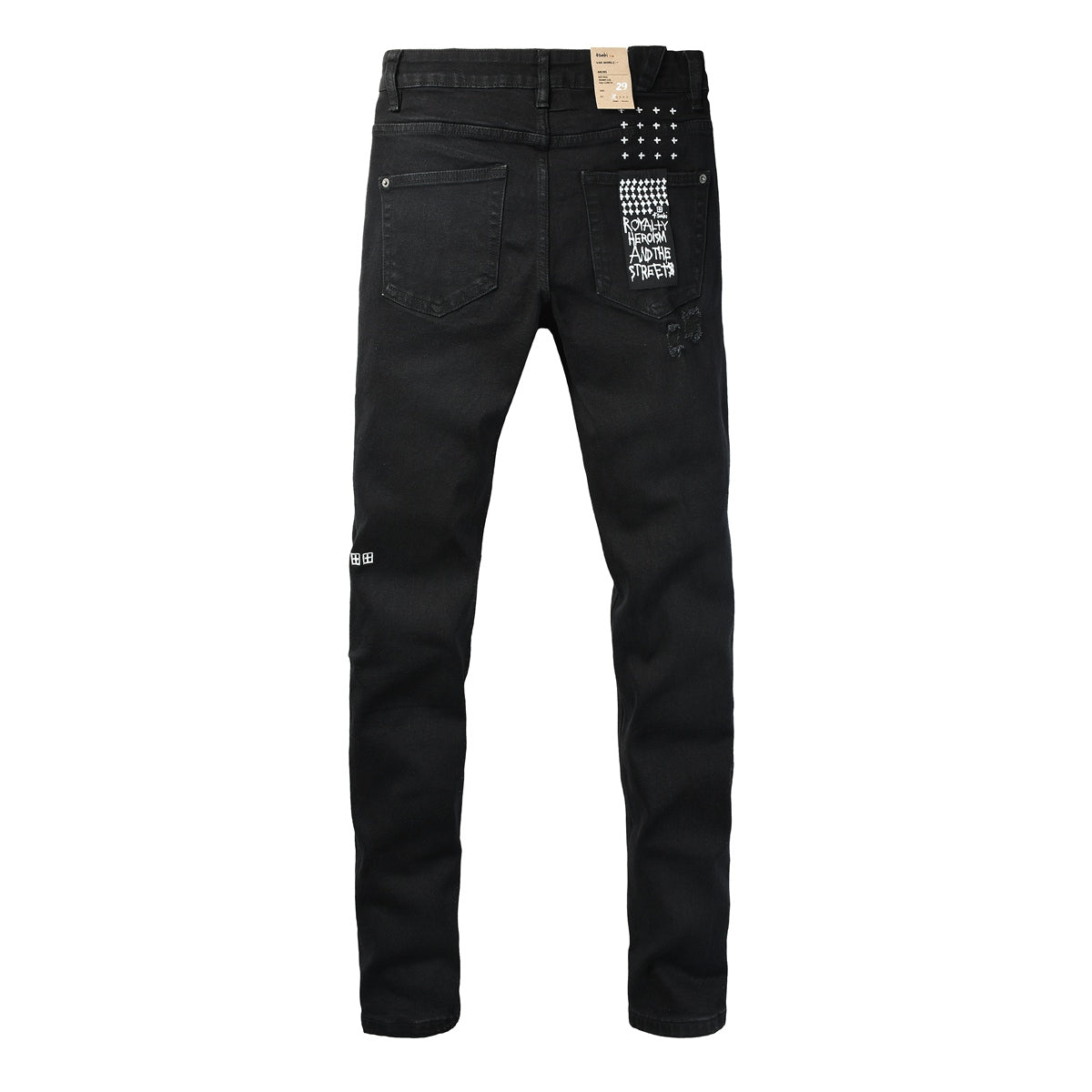 Black Distressed Leopard Print Patch Slim Fit Denim Jeans 3076
