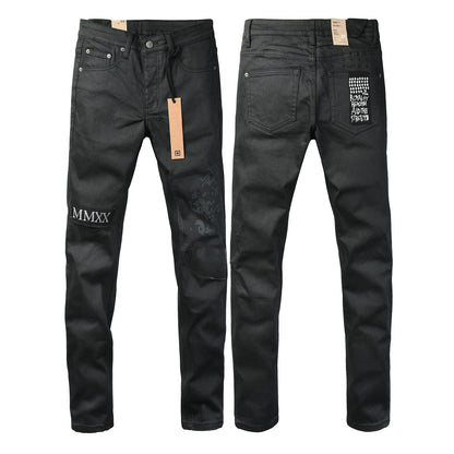 Washed Black MMXX Bandana Graphic Patchwork Slim Fit Jeans 3078
