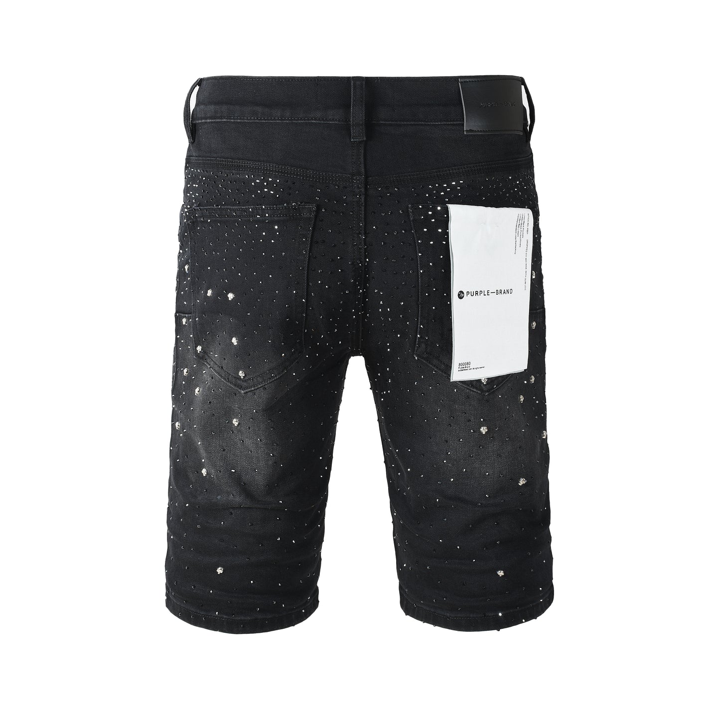 Mens Jet Black Crystal Embellished Denim Shorts Premium Slim Fit Jeans 5106