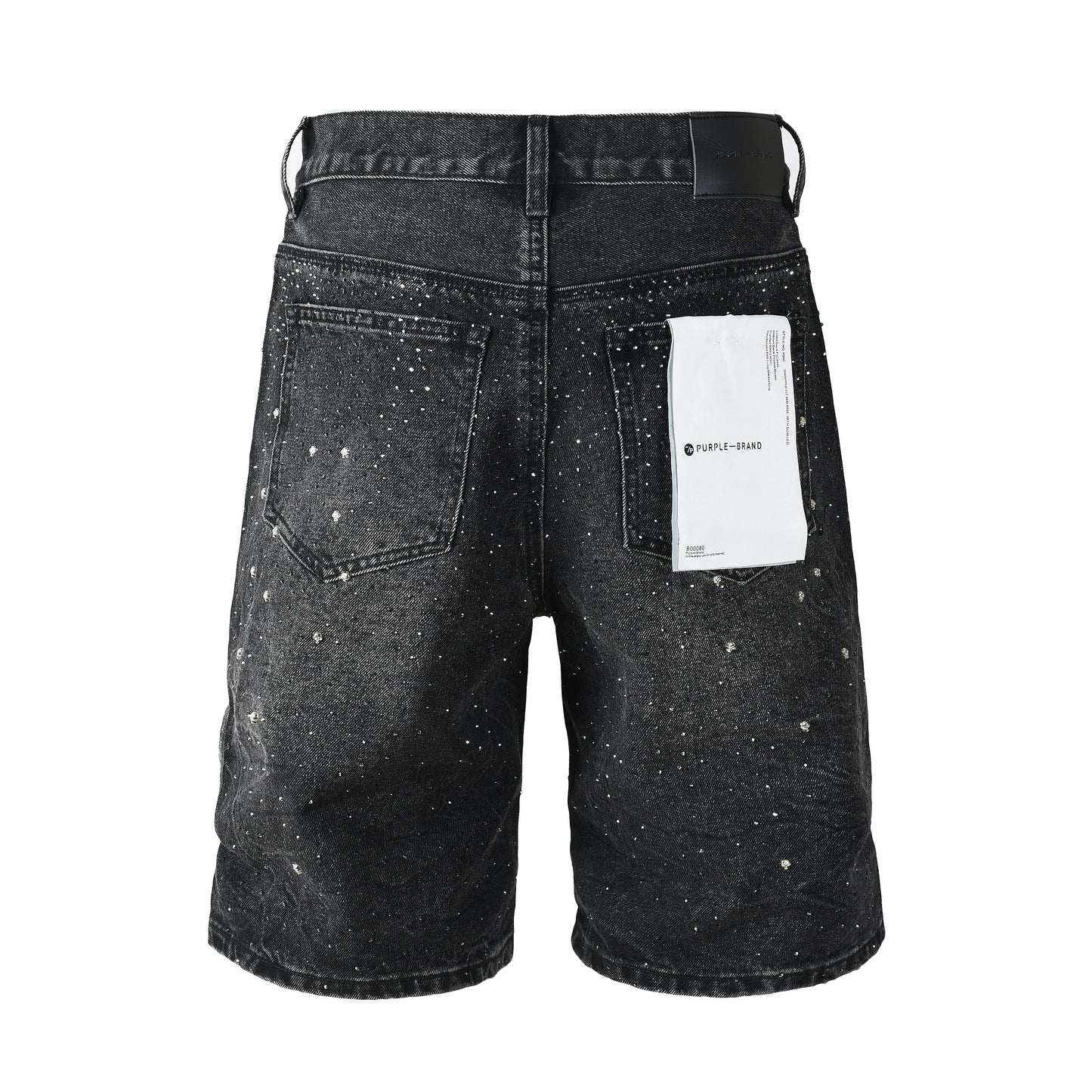 Mens Black Rhinestone Denim Shorts Vintage Washed Stretch Jean Shorts Casual Streetwear 5110