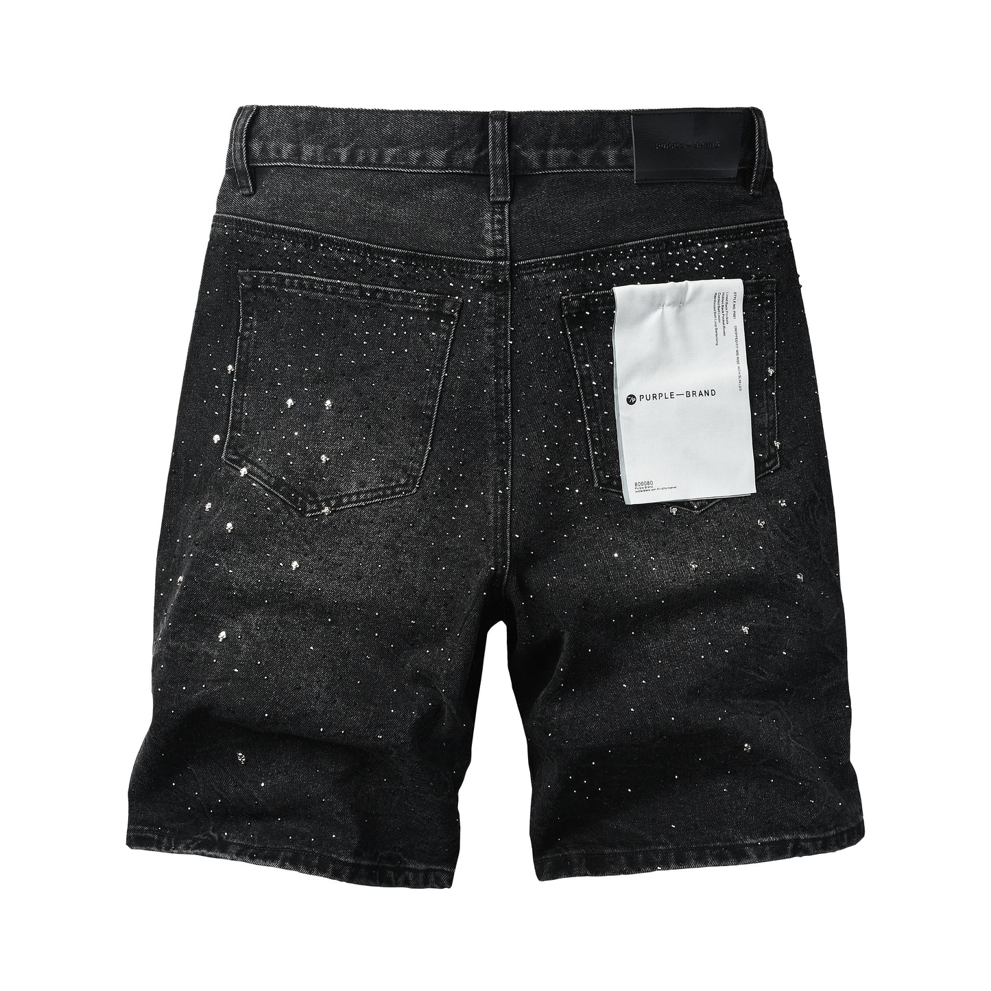 Mens Black Rhinestone Denim Shorts Vintage Washed Stretch Jean Shorts Casual Streetwear 5110