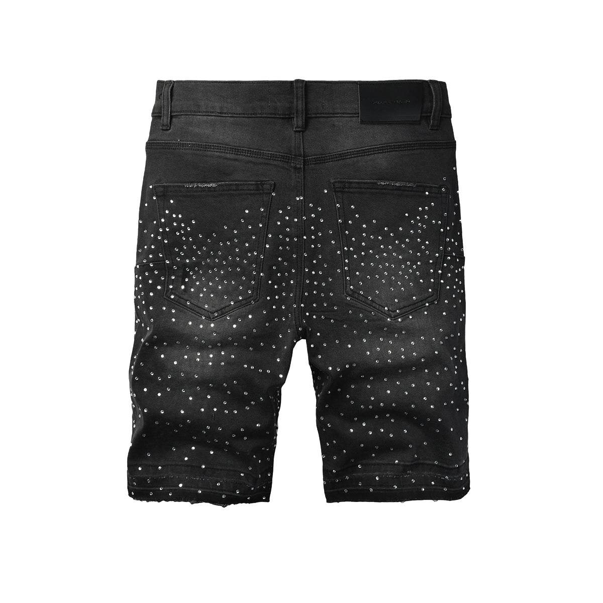 Mens Black Rhinestone Cross Denim Shorts Hip Hop Streetwear Stretch Jean Shorts Casual Summer Fit 5111