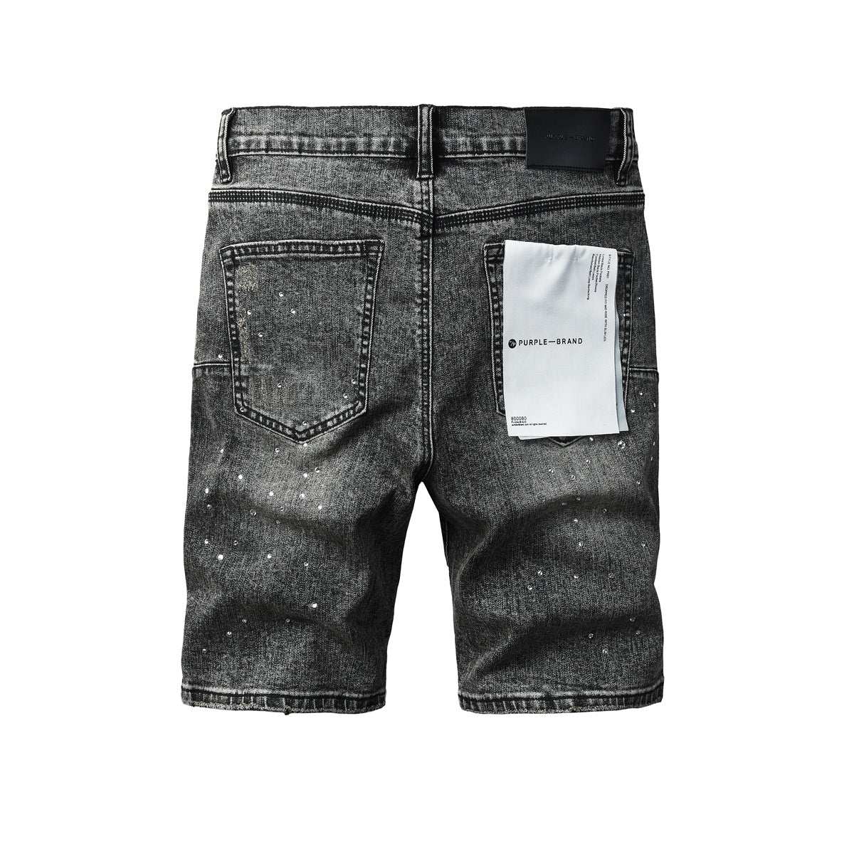 Mens Vintage Washed Black Jean Shorts Sparkling Rhinestone Ripped Denim Shorts Casual Fit 5112