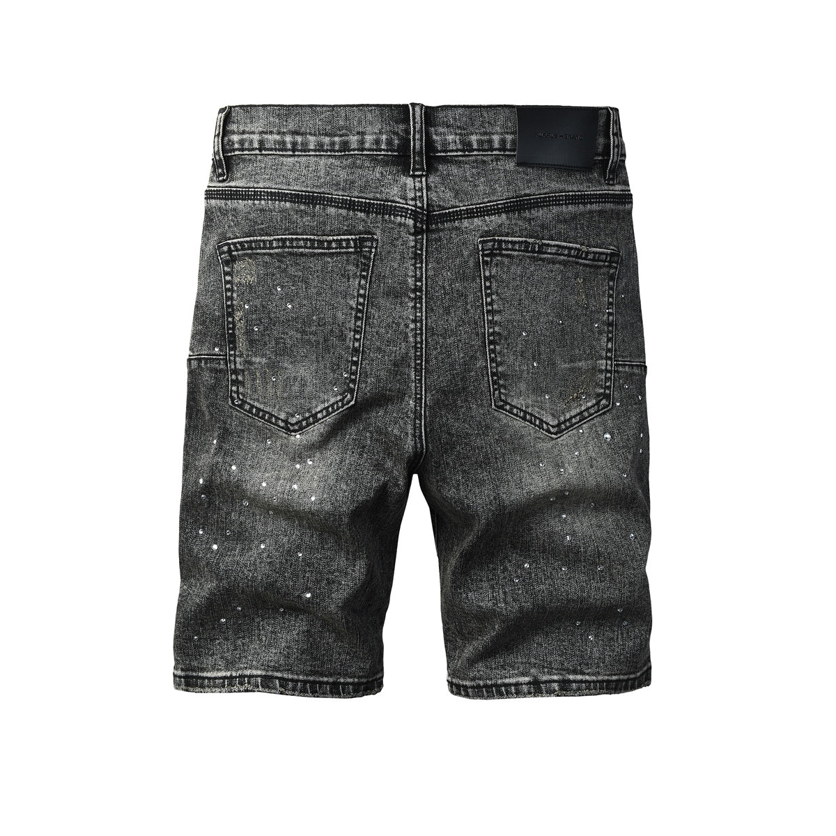 Mens Vintage Washed Black Jean Shorts Sparkling Rhinestone Ripped Denim Shorts Casual Fit 5112