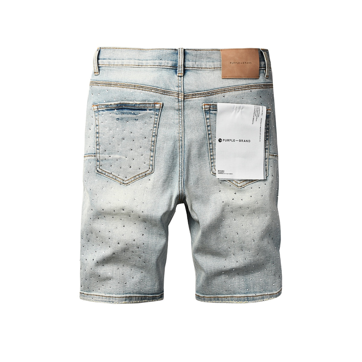 Mens Distressed Light Blue Jean Shorts Crystal Studded Denim Shorts Hip Hop Fashion Fit 5113