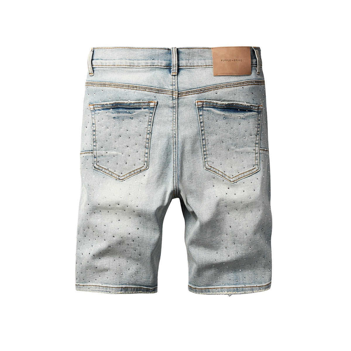 Mens Distressed Light Blue Jean Shorts Crystal Studded Denim Shorts Hip Hop Fashion Fit 5113