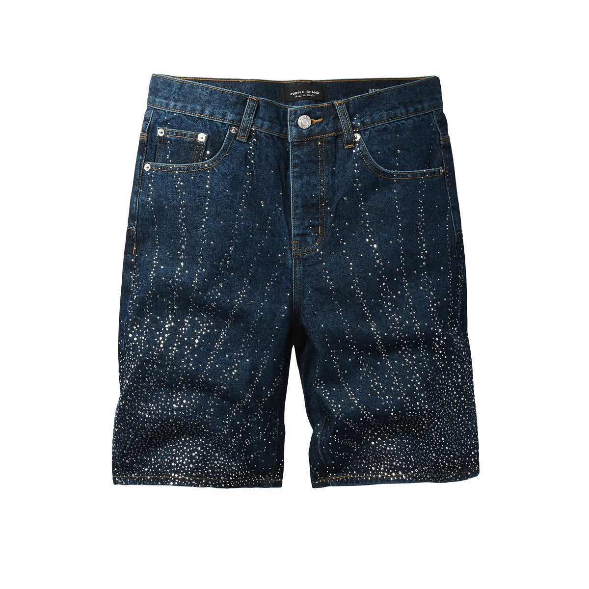 Mens Glitter Rhinestone Denim Shorts Dark Blue Casual Jean Shorts Urban Street Fashion Fit 5114