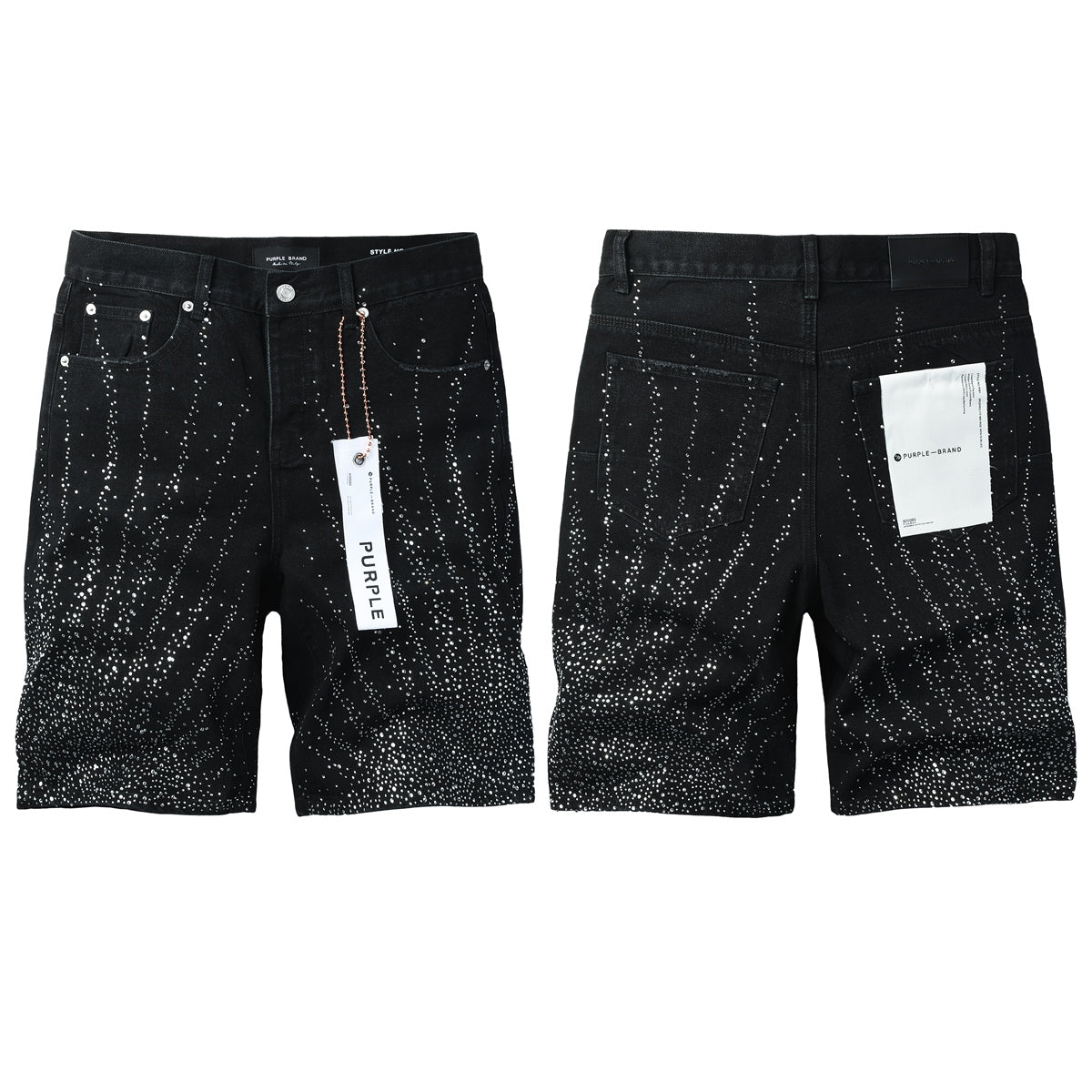 Mens Washed Black Rhinestone Jean Shorts Stretch Denim Street Style 5115