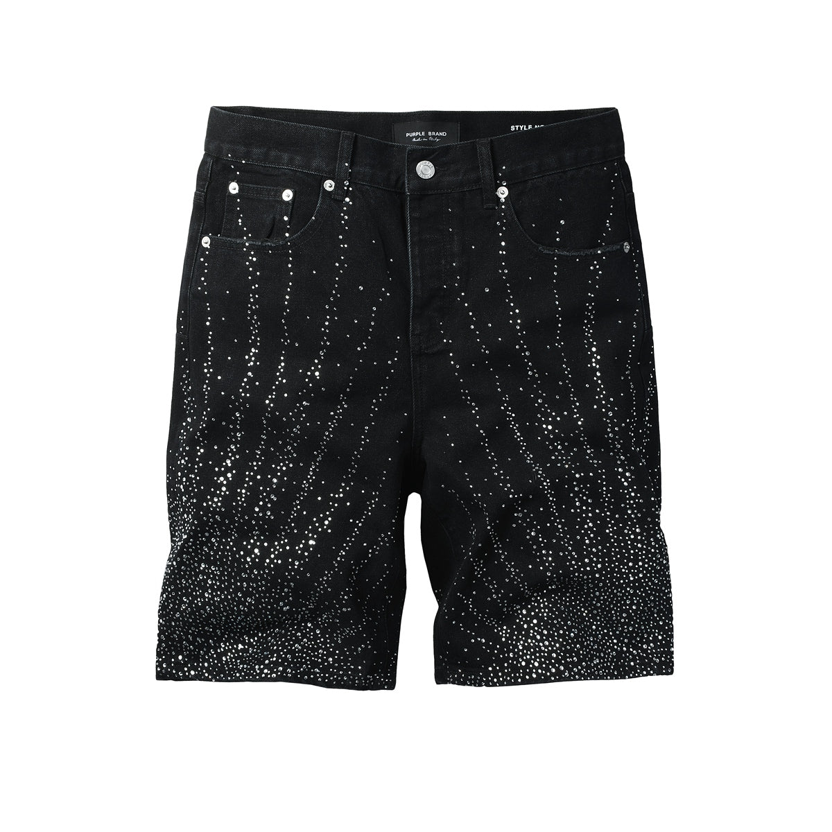 Mens Washed Black Rhinestone Jean Shorts Stretch Denim Street Style 5115