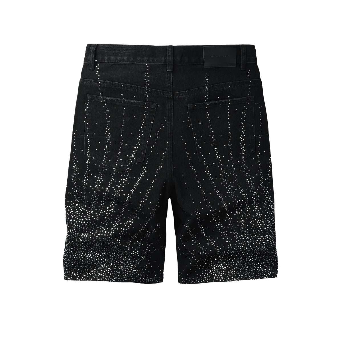 Mens Washed Black Rhinestone Jean Shorts Stretch Denim Street Style 5115