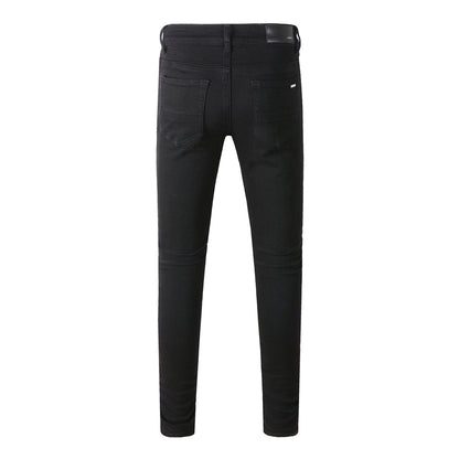 5200 High Street Trendy Brand Street Wind Ripped Beggar Jeans Slim-fit Elastic Jeans