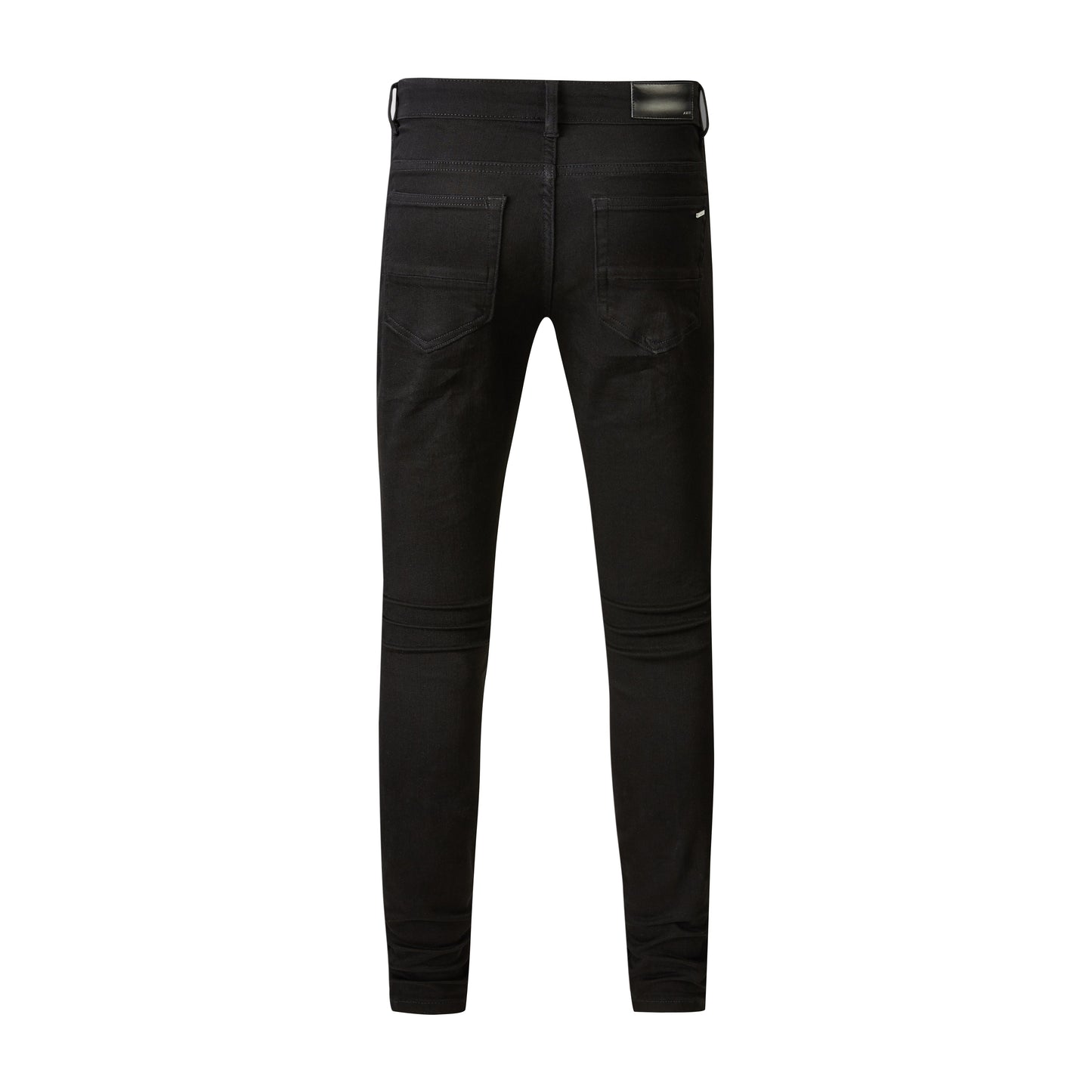 Men’s Black Skinny Jeans with Layered Ripped Panels and Ribbed Patch Details for a Rugged Street Look  (569-8569)