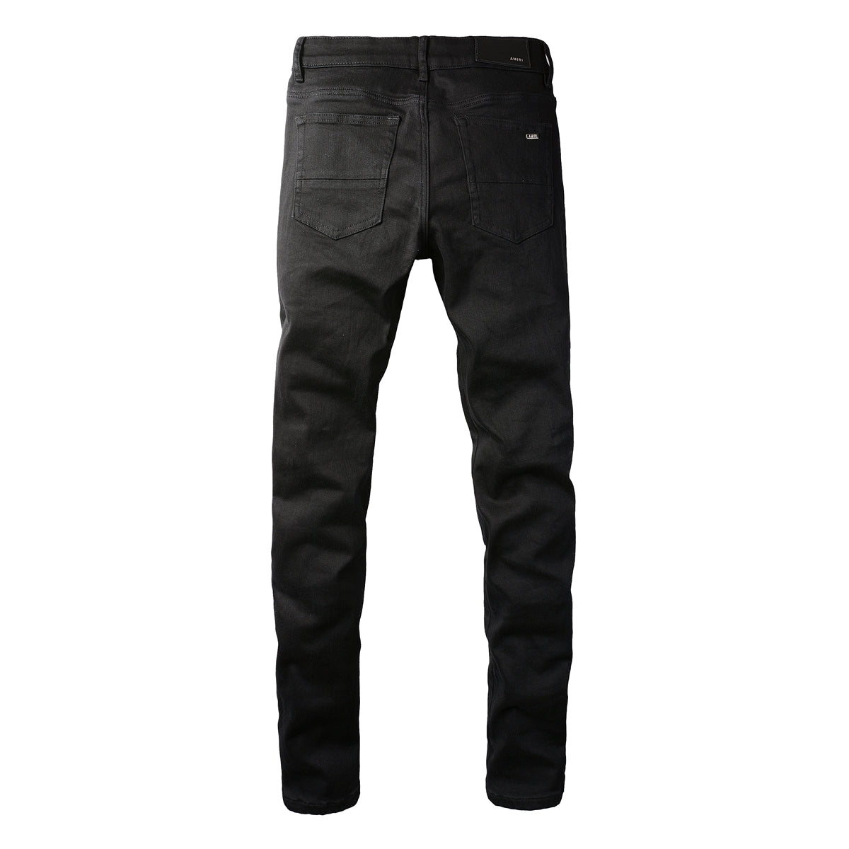Men’s Black Skinny Jeans with Layered Ripped Panels and Ribbed Patch Details for a Rugged Street Look  (569-8569)