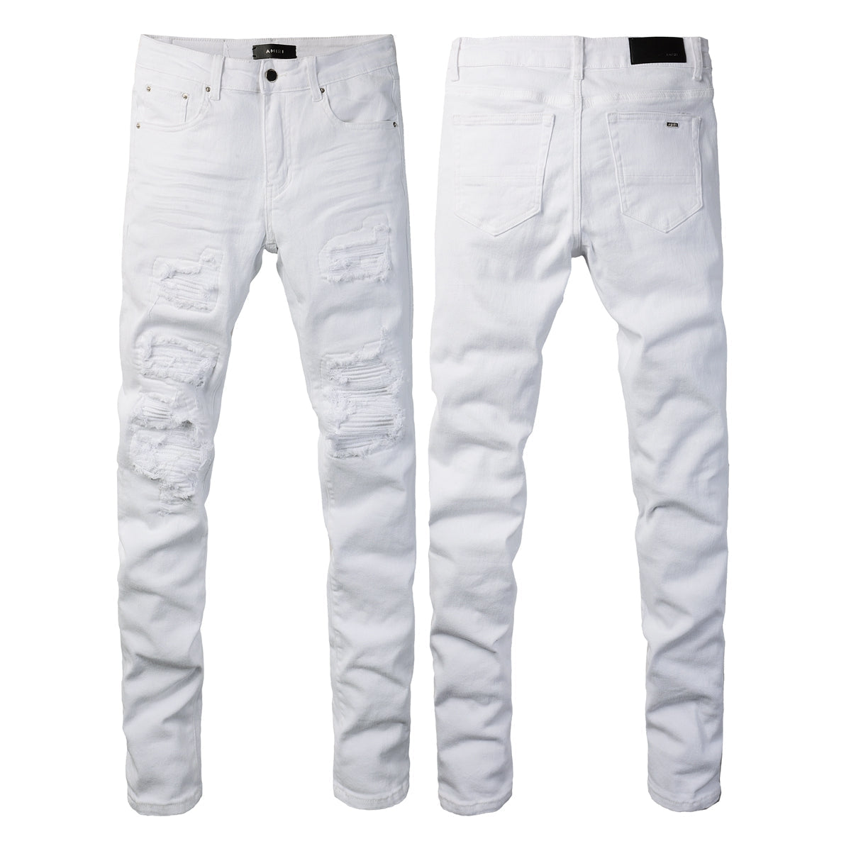 Vaqueros blancos ajustados para hombre, con rotos y parches, para un look de verano limpio y moderno 592