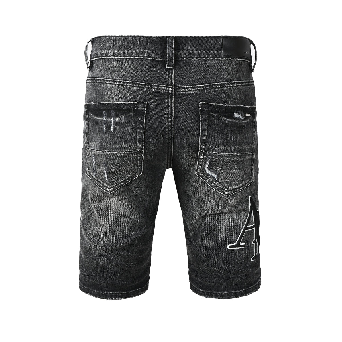 Pantalones cortos de mezclilla negros lavados para hombre con detalles desgastados y ajuste slim 6004