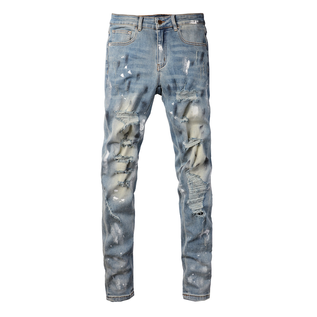 Cross-border Jeans Trendy Brand Retro Paint Ripped Patch Men's Jeans Slim Fit (6530-8830)
