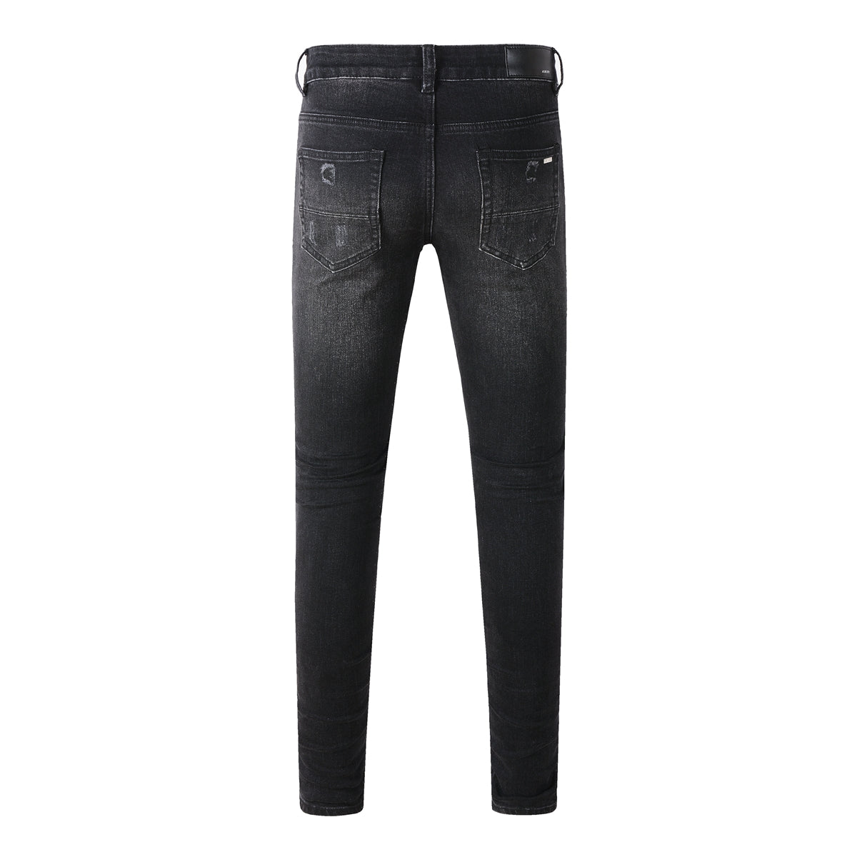 Men’s Black Slim Fit Jeans with Heavy Distressing and Metallic Silver Underlays for an Edgy Streetwear Look (669-8669)