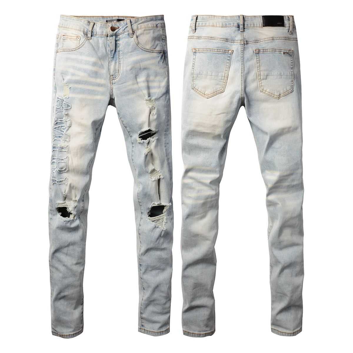 Street Denim Casual Trousers Micro-elastic Cotton Youth Blue Ripped Skinny Jeans #697