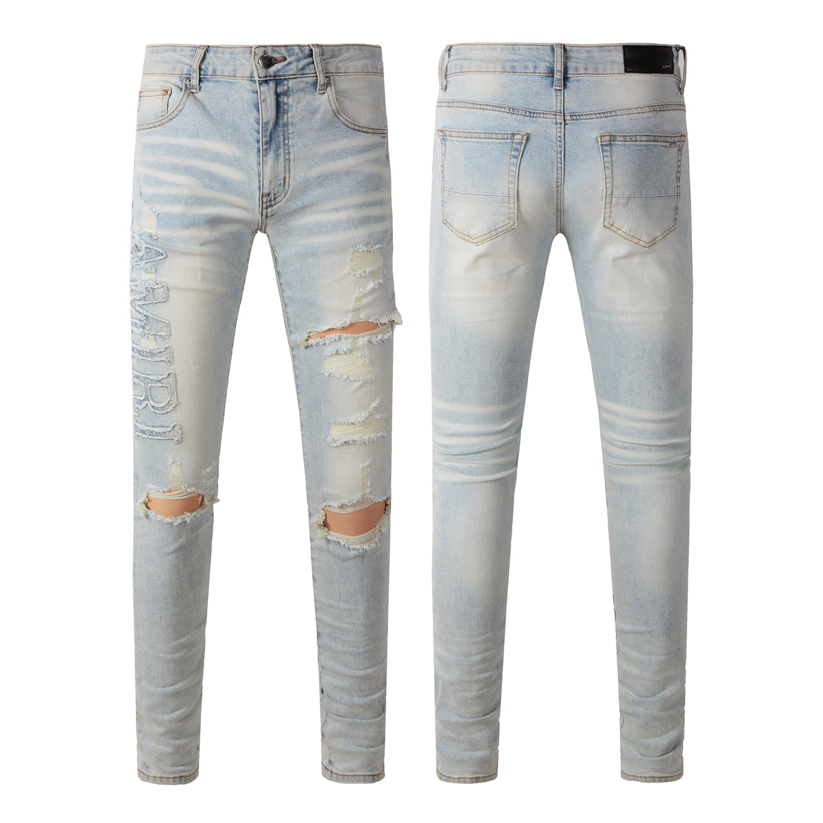 Street Denim Casual Trousers Micro-elastic Cotton Youth Blue Ripped Skinny Jeans #697