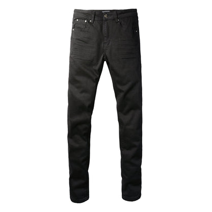 High Street Black Trousers Crumpled Jeans Stretch Men's Slim-Fit Small Foot Jeans 800
