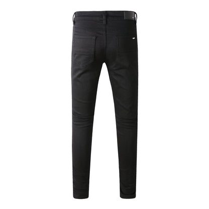 High Street Black Trousers Crumpled Jeans Stretch Men's Slim-Fit Small Foot Jeans 800
