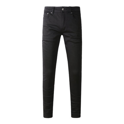 High Street Black Trousers Crumpled Jeans Stretch Men's Slim-Fit Small Foot Jeans 800