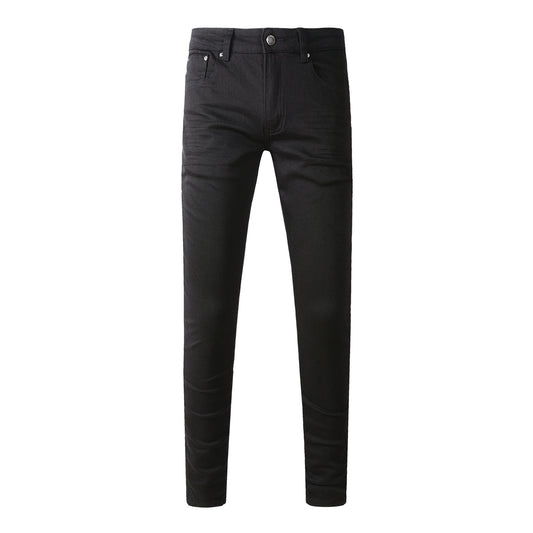 Pantalones negros de calle alta, vaqueros arrugados, elásticos, vaqueros ajustados de hombre, de pie pequeño 800