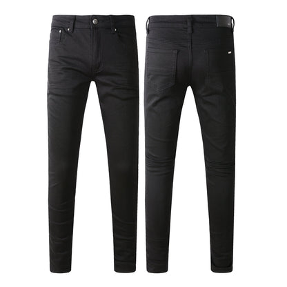 High Street Black Trousers Crumpled Jeans Stretch Men's Slim-Fit Small Foot Jeans 800
