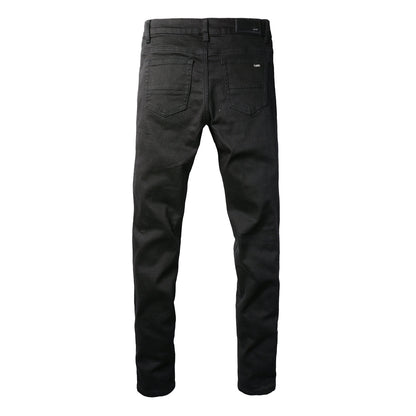 High Street Black Trousers Crumpled Jeans Stretch Men's Slim-Fit Small Foot Jeans 800