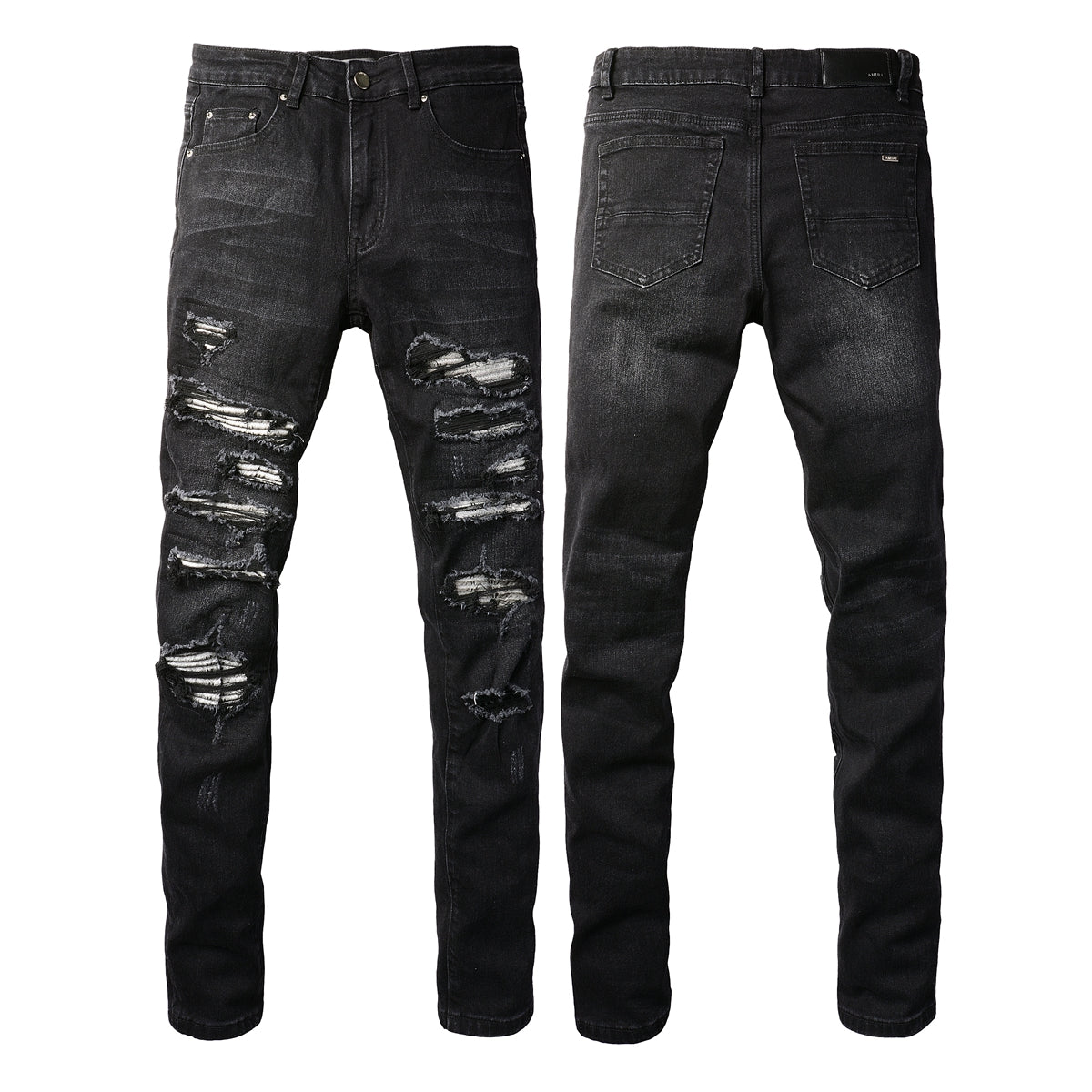 Vaqueros desgarrados de moda urbana europea y americana, pantalones elásticos ajustados de marea urbana para hombres #(891-8833)
