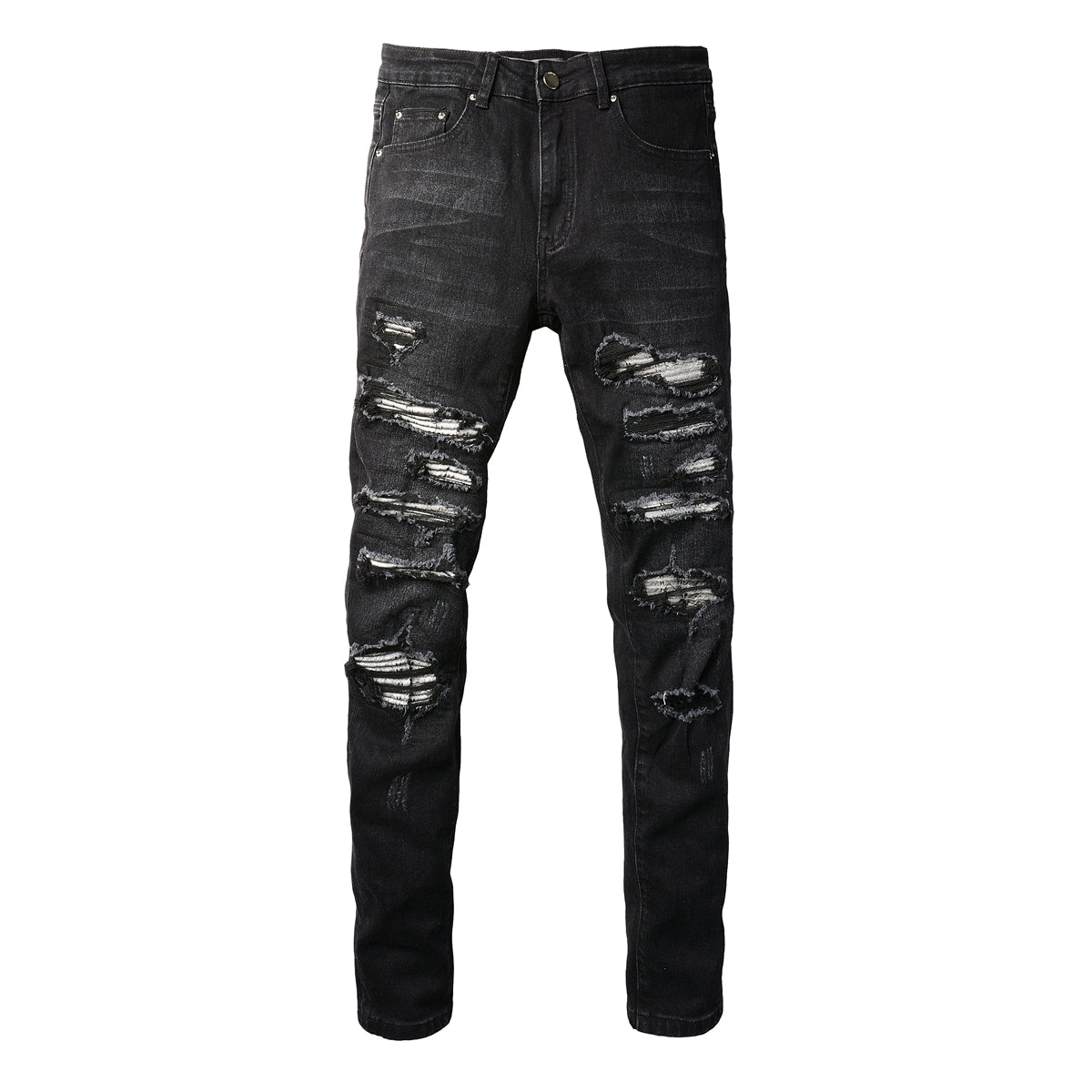 Vaqueros desgarrados de moda urbana europea y americana, pantalones elásticos ajustados de marea urbana para hombres #(891-8833)