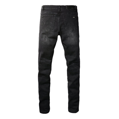 Vaqueros desgarrados de moda urbana europea y americana, pantalones elásticos ajustados de marea urbana para hombres #(891-8833)